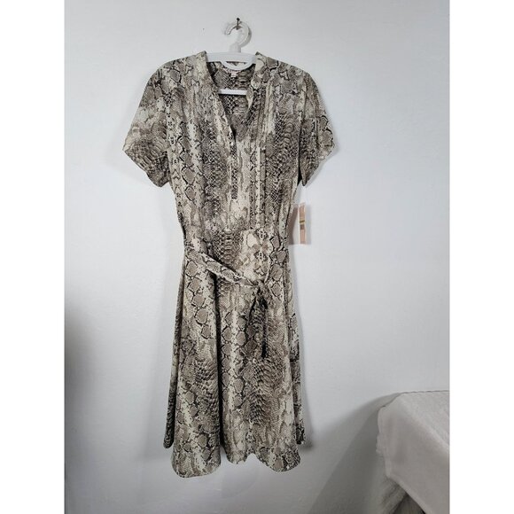 Nanette Lepore Womens Snake Print Belted Short Sleeve Dress Size 14 New $128 - Picture 1 of 10